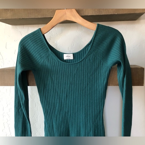 Wilfred Aritzia|Emerald Forest Green Ribbed Long sleeve Bodycon Dress•••Small - Picture 4 of 12